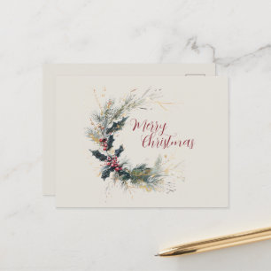 Carte Postale Elégant pin et couronne blanche avec accents or