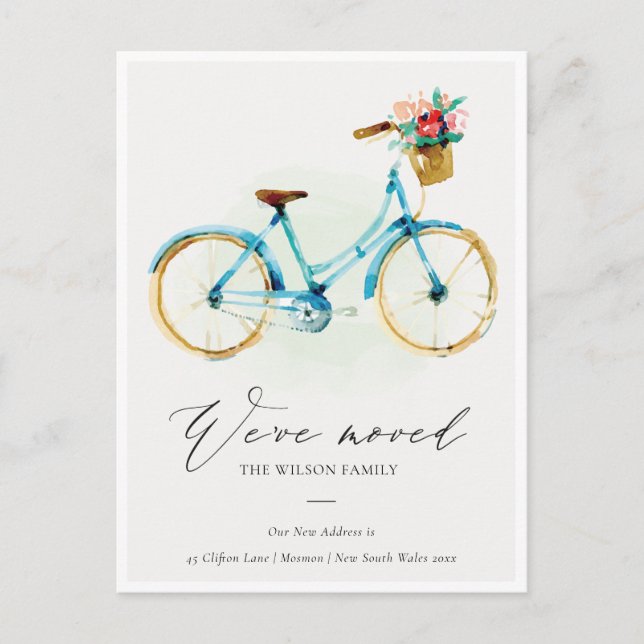 Carte Postale Elégant Pink Blue Jaune Floral Bike Nous avons Dém (Devant)