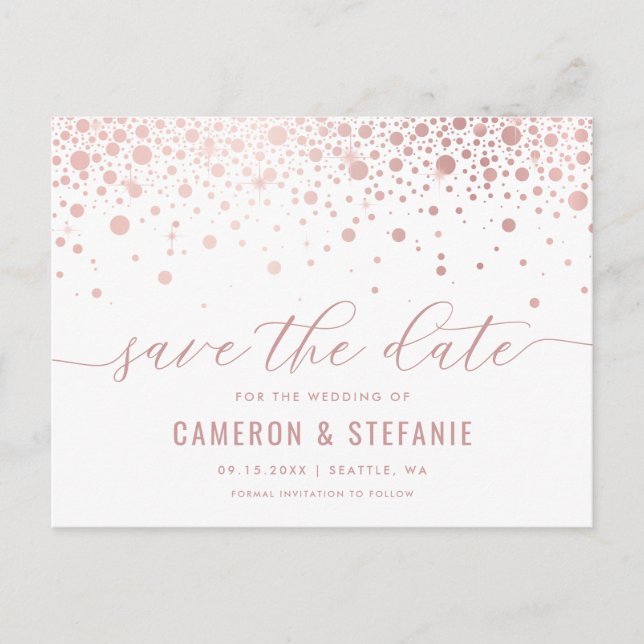 Carte Postale Elégant Pink Foil Confetti Blanc Enregistrer la da (Devant)