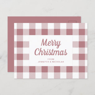 Carte Postale Élégant Pink Plaid Joyeux Noël