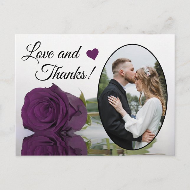 Carte Postale Élégant Plum violet Rose Mariage Amour & Merci (Devant)