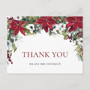 Carte Postale Élégant Poinsettia Rouge Noël Mariage Remerciement