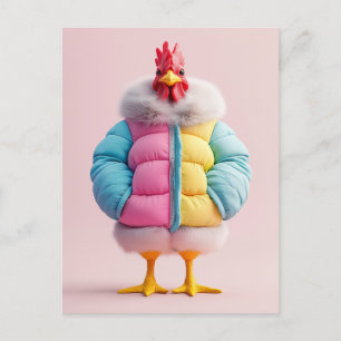 Carte Postale Élégant poulet en veste à poitrine d'hiver colorée