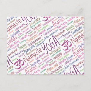 Carte Postale Élégant Purple Yoga Positions Word Cloud Motif
