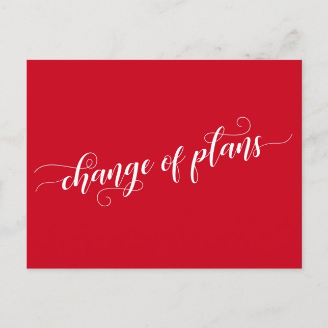 Carte Postale Élégant Red Change of Plans Reporté Mariage (Devant)