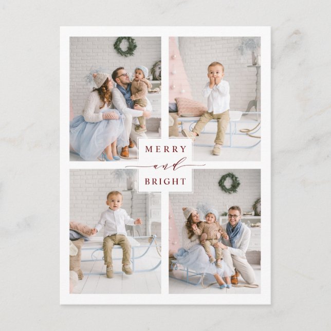 Carte Postale Elégant Red Merry & Bright 4 Photo Holiday (Devant)