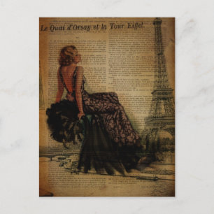 Carte Postale élégant romantique vintage girly paris mode