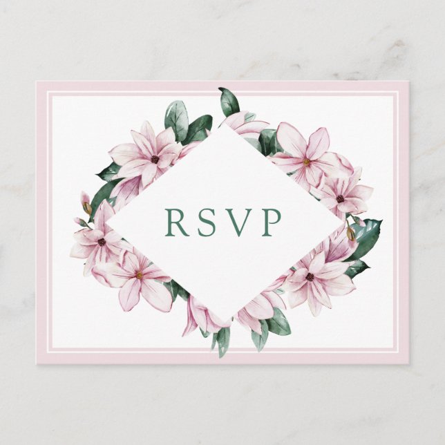 Carte Postale Elégant rose Aquarelle Magnolia Mariage RSVP (Devant)