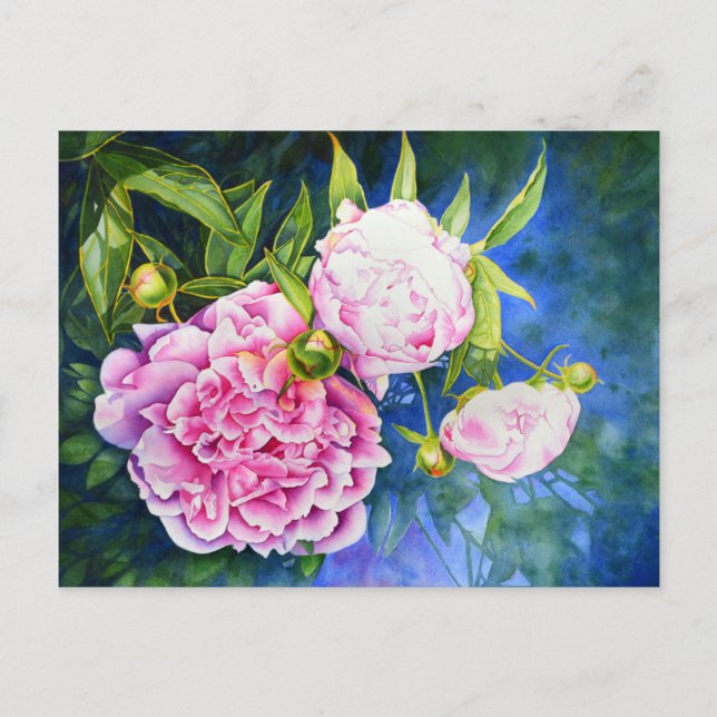 Carte Postale Elégant rose blanc classique aquarelle floral (Devant)