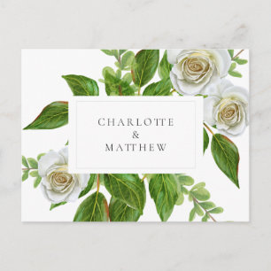 Carte Postale Élégant Rose blanche verte Mariage blanc