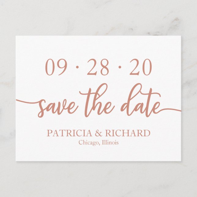 Carte Postale Élégant Rose Gold Script Wedding Enregistrer La Da (Devant)