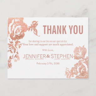 Carte Postale Elégant Rose moderne Gold Floral Merci Postcard