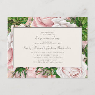 Carte Postale Élégant rose pâle, floral et Fiançailles de crème