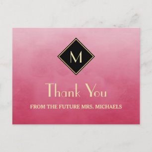 Carte Postale Élégant rose Simple Avec Merci Monogramme Or