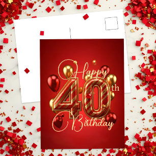 Carte Postale Elégant rouge et or rayé 40e anniversaire