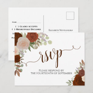 Carte Postale Elégant rouille orange aquarelle Roses mariage RSV
