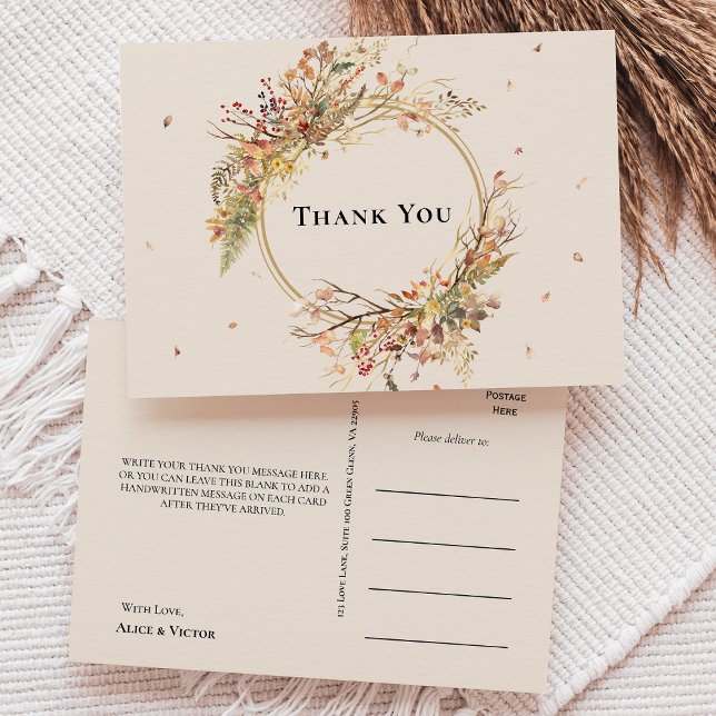 Carte Postale Elégant Rustique Automne Beige Mariage Merci (Créateur téléchargé)