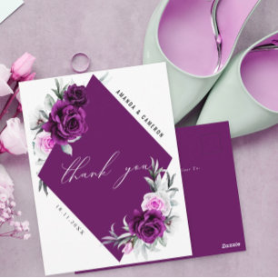 Carte Postale Élégant Rustique violet violet Mariage Merci