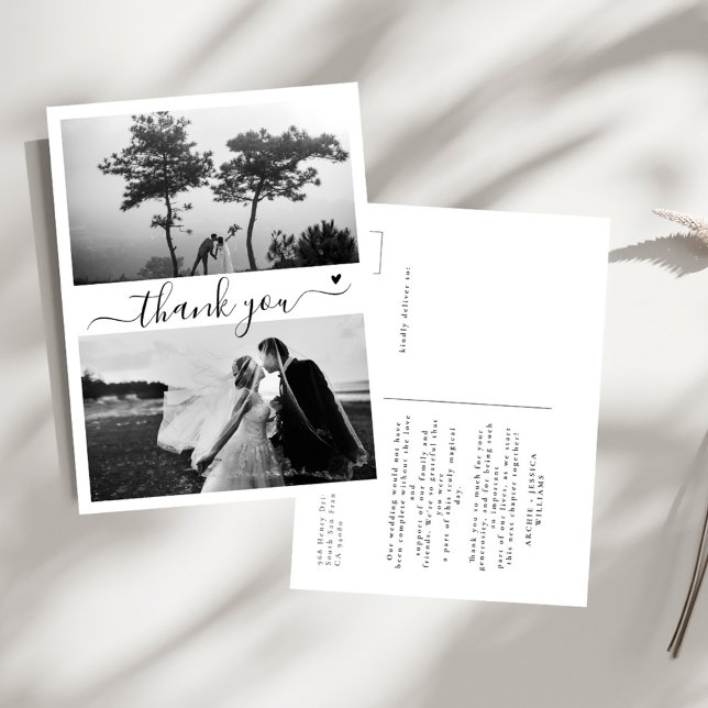 Carte Postale Élégant Script 2 Photo Minimal Merci pour votre ma (Créateur téléchargé)