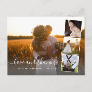 Carte Postale Élégant Script 4 Photo Collage Mariage Merci