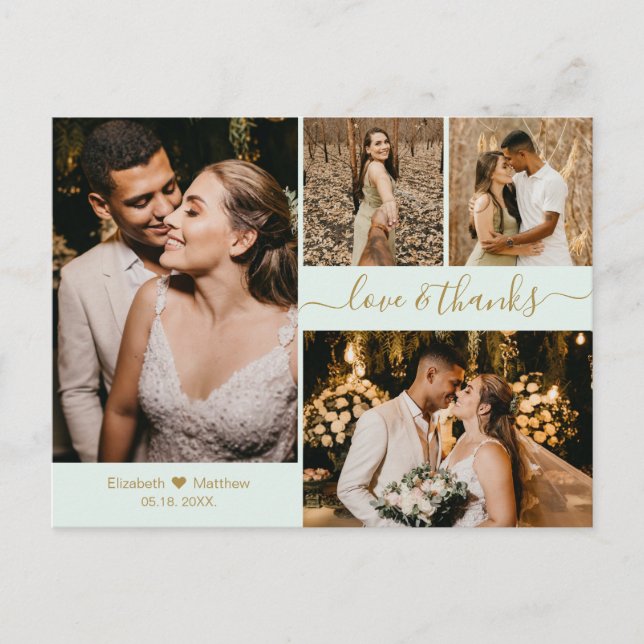 Carte Postale Élégant Script 4 Photo Collage Mariage Merci P (Devant)