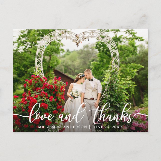 Carte Postale Élégant script amour et merci | Photo Mariage (Devant)