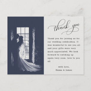 Carte Postale Élégant Script Calligraphie Mariage Photo Merci