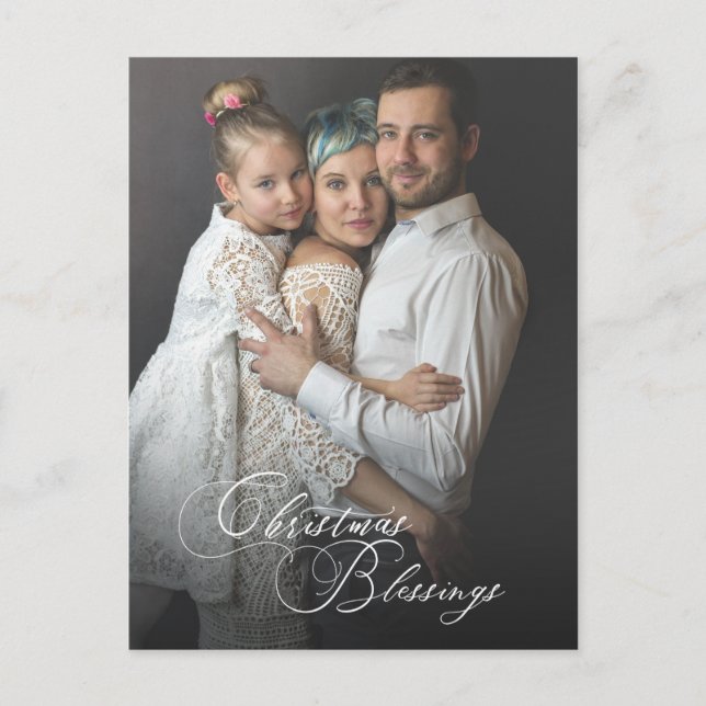 Carte Postale Élégant script de bénédictions de Noël | Photo (Devant)