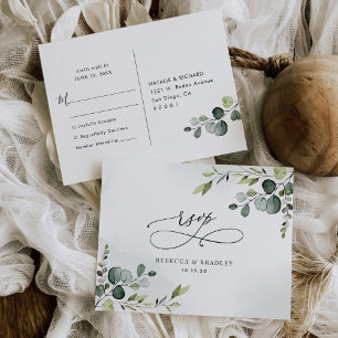 Carte Postale Elegant Script Eucalyptus Greenery Wedding Rsvp