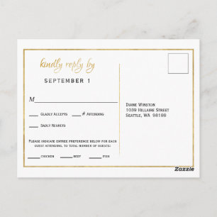 Carte Postale Elégant Script Gold Repas Choix Réception RSVP