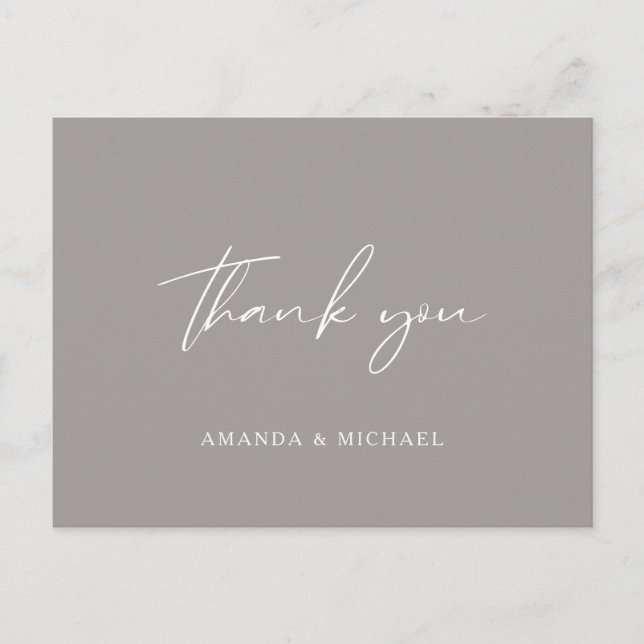 Carte Postale Élégant Script gris Mariage monochrome Merci (Devant)