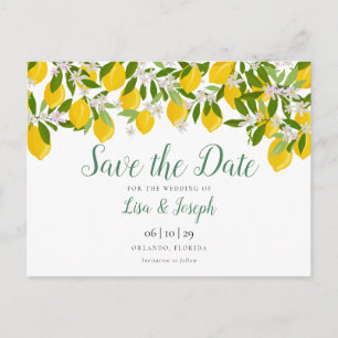 Carte Postale Élégant script Lemons Blossom Enregistrer la date