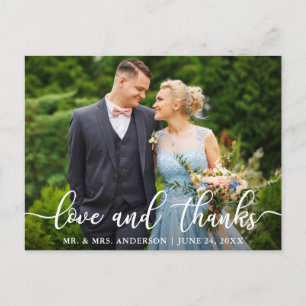 Carte Postale Élégant Script Mariage Love et Merci Mariée Groom