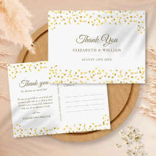 Carte Postale Élégant Script Merci Or Amour Cœurs Confettis
