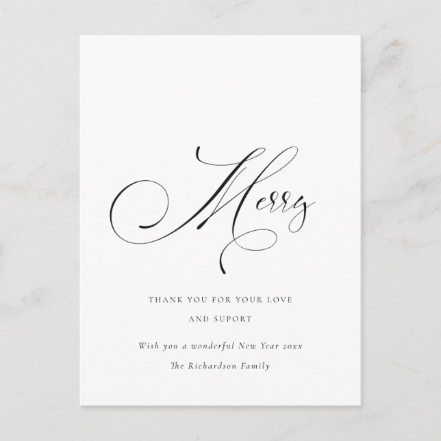 Carte Postale Élégant Script minimal Joyeux voeux de Noël (Devant)