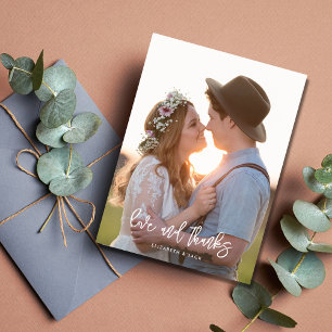 Carte Postale Élégant Script Photo Love et Merci Mariage