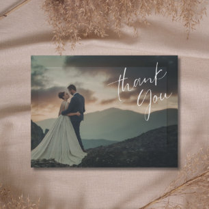 Carte Postale Élégant Script Photo Mariage Remerciements