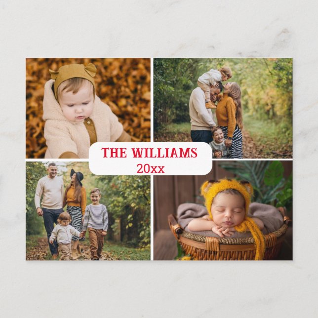 Carte Postale élégant script rouge minimal 4 photos vacances (Devant)