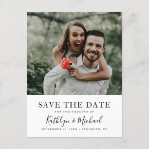 Carte Postale Élégant Script Simple Photo Wedding Enregistrer La