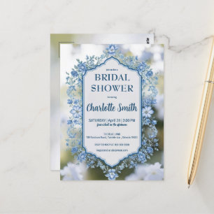 Carte Postale Elégant shower de mariage bleu fleur chinoiserie