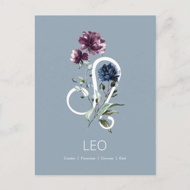 Carte Postale Élégant signe floral Zodiac Star Leo (Devant)