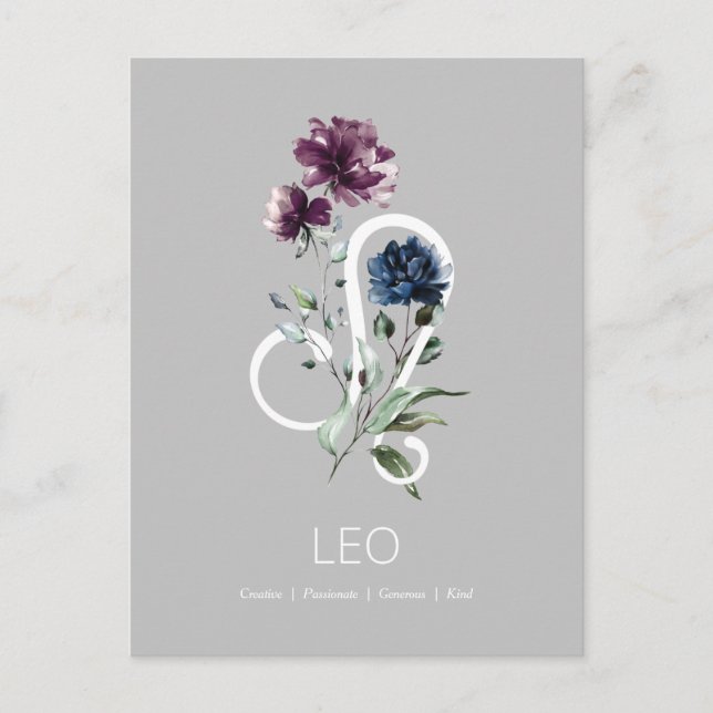 Carte Postale Élégant signe floral Zodiac Star Leo (Devant)