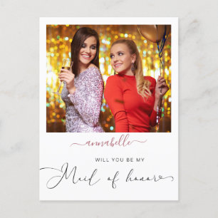 Carte Postale Élégant Simple Photo Maid Of Honor Proposition