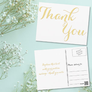 Carte Postale Élégant stylish Faux Gold Script Merci blanc