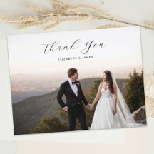 Elegant Stylish Script Photo Wedding Thank You 