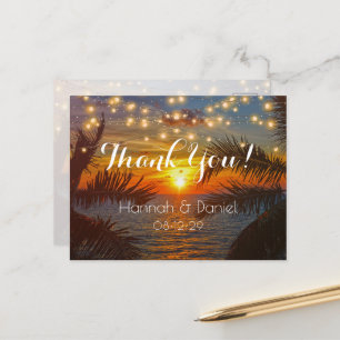 Carte Postale Elégant Sunset Palm Beach Mariage d'été Merci