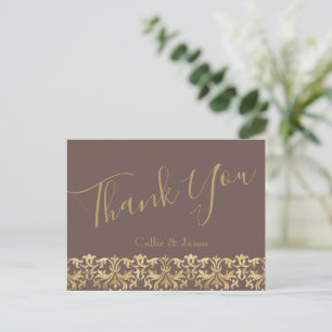 Carte Postale Elégant Terre Brown et Mariage or Merci