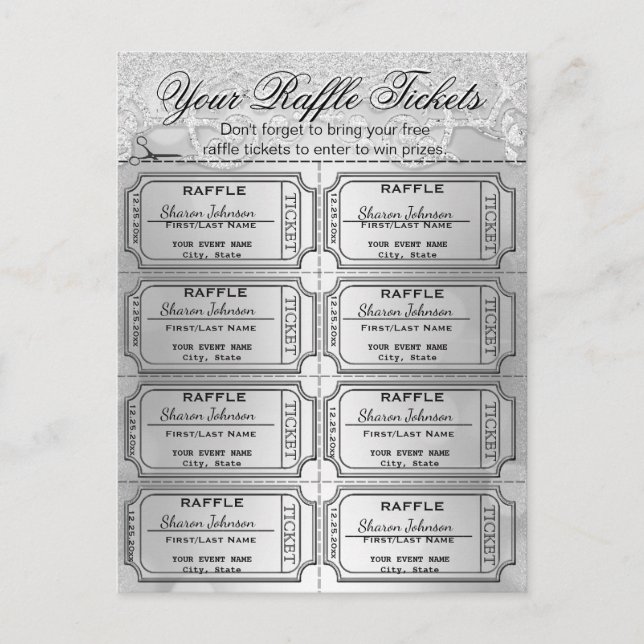 Carte Postale Élégant Tickets de raffle à huile d'argent (Devant)