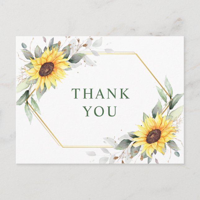 Carte Postale Élégant tournesol vert Merci floral (Devant)