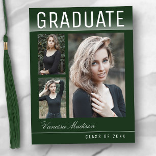 Carte Postale Élégant Trendy Chic 3 Photo Green Graduation